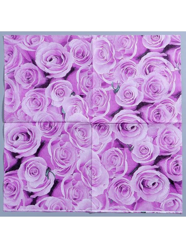 Салфетки бумажные «Розы», 33×33 см, набор 20 шт., цвет сиреневый