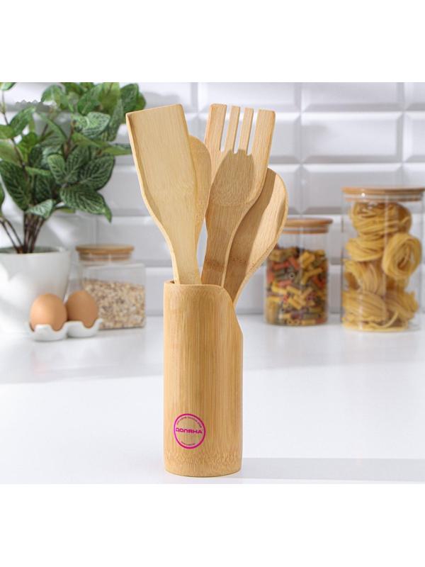 Набор кухонных принадлежностей Доляна «Дуновение леса», 4 предмета на подставке: 2 лопатки, 2 ложки