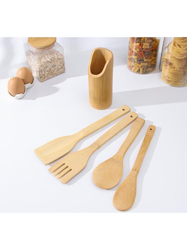 Набор кухонных принадлежностей Доляна «Дуновение леса», 4 предмета на подставке: 2 лопатки, 2 ложки