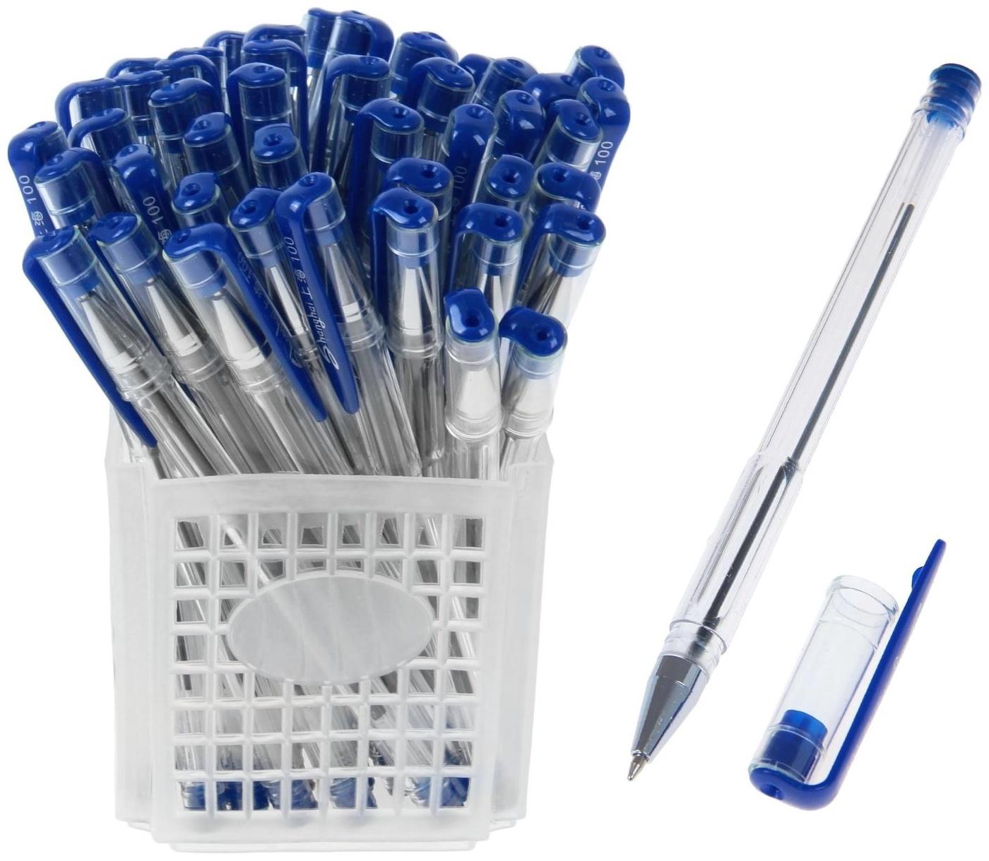 Ручка шариковая 0,5 мм, стержень синий, корпус прозрачный А-100