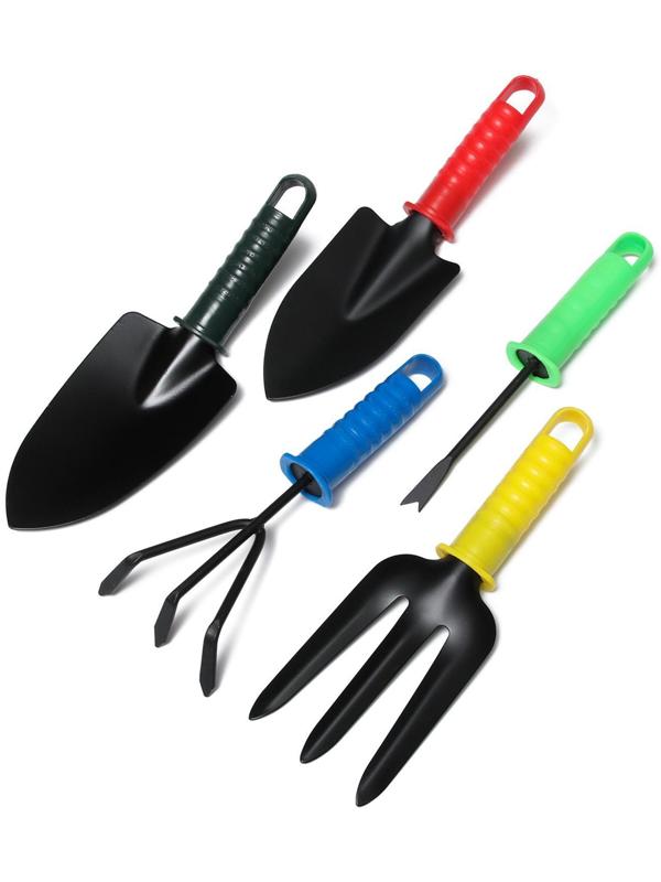 Набор садового инструмента, 5 предметов: 2 совка, рыхлитель, вилка, корнеудалитель, длина 27 см, пластиковые ручки, цвет МИКС