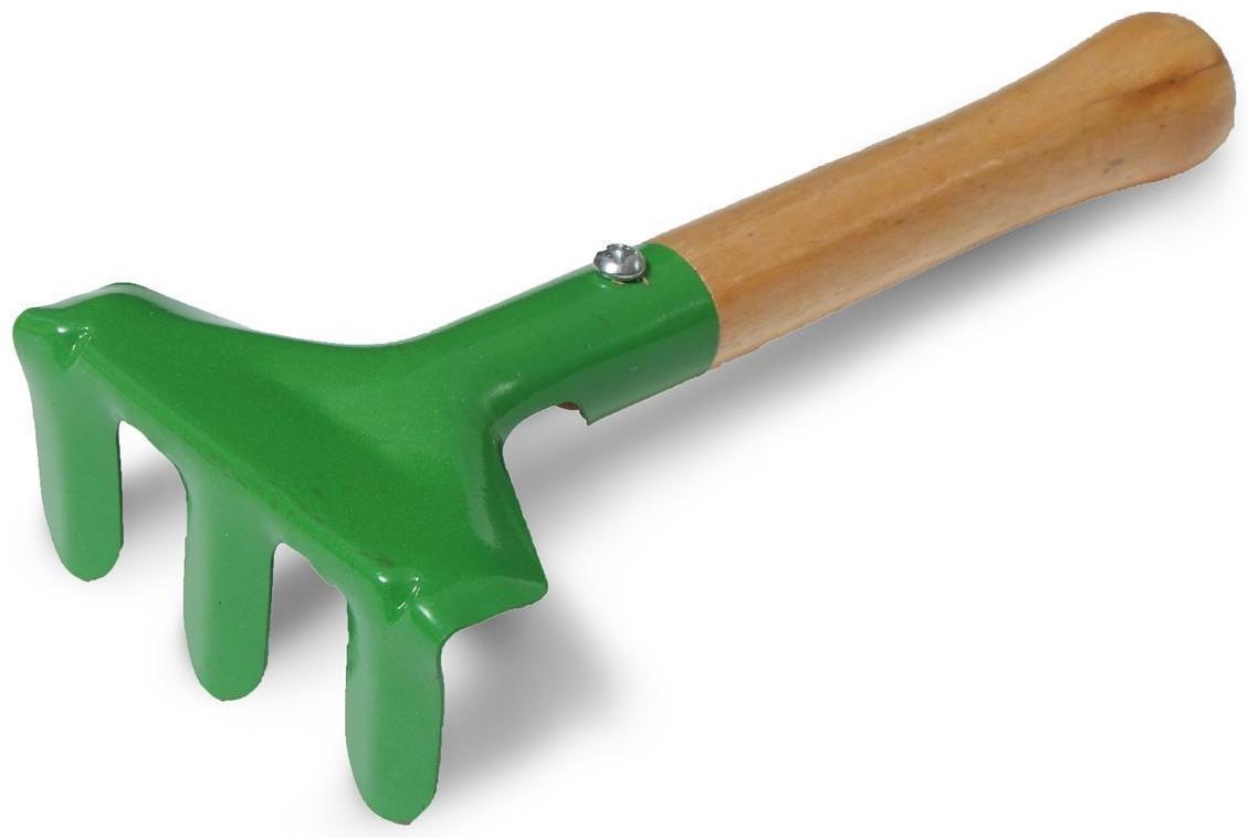 Набор садового инструмента, 3 предмета: грабли, совок, лопатка, длина 20 см, деревянная ручка