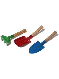 Набор садового инструмента, 3 предмета: грабли, совок, лопатка, длина 20 см, деревянная ручка