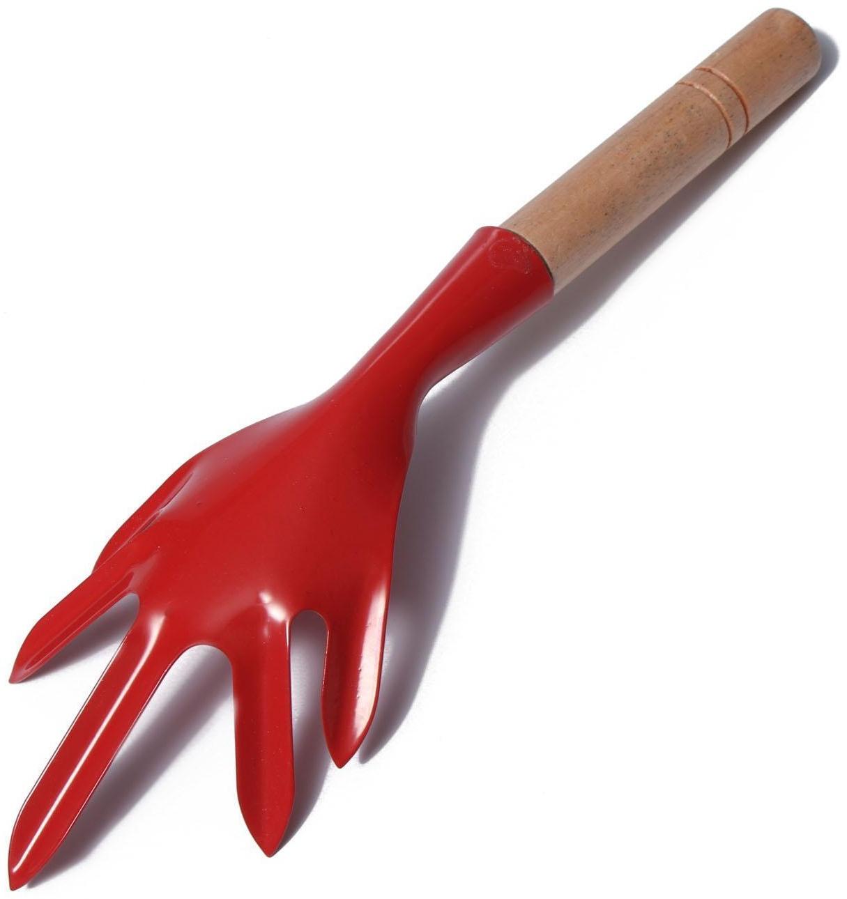 Набор садового инструмента, 3 предмета: совок, рыхлитель, вилка, длина 28 см, деревянные ручки