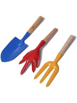 Набор садового инструмента, 3 предмета: совок, рыхлитель, вилка, длина 28 см, деревянные ручки