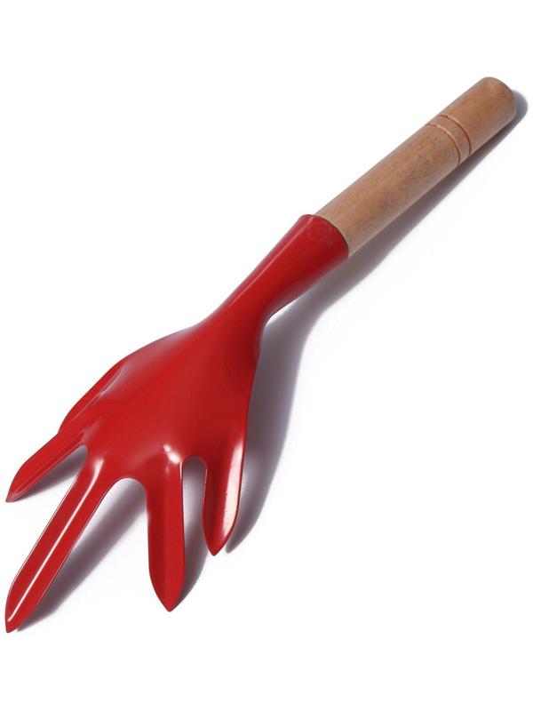 Набор садового инструмента, 3 предмета: совок, рыхлитель, вилка, длина 28 см, деревянные ручки