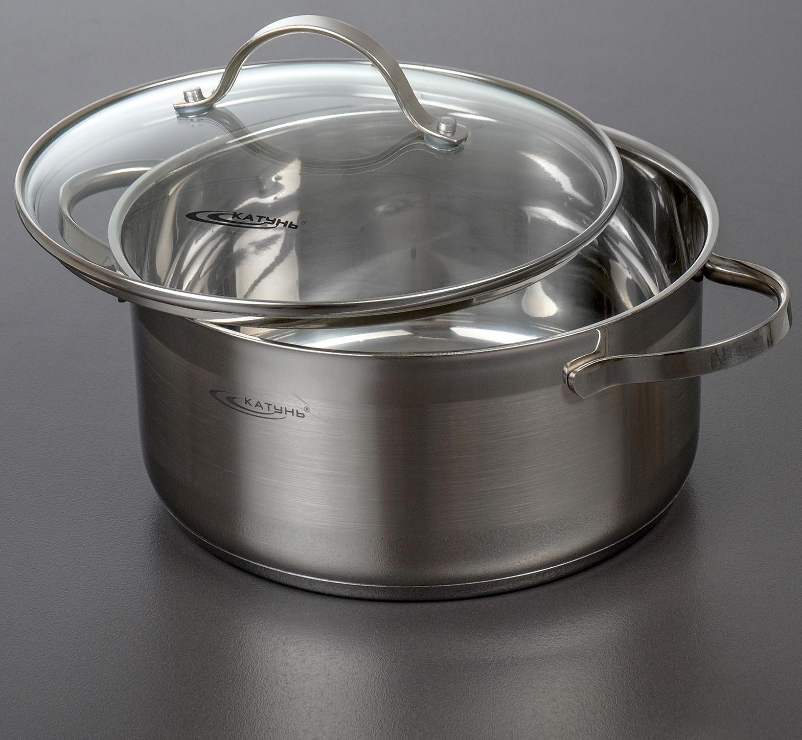 Кастрюля «Альта», 4,2 л, d=22 см, капсульное дно, стеклянная крышка, индукция