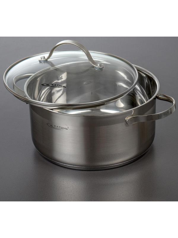 Кастрюля «Альта», 4,2 л, d=22 см, капсульное дно, стеклянная крышка, индукция