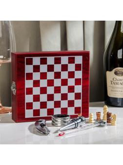 Набор для вина, 4 предмета: термометр, кольцо, открывашка, пробка, шахматы в комплекте