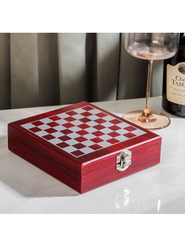 Набор для вина, 4 предмета: термометр, кольцо, открывашка, пробка, шахматы в комплекте