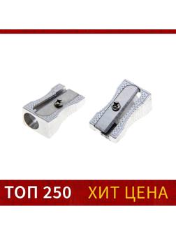 Точилка одинарная, металл, конус, корпус серебристый