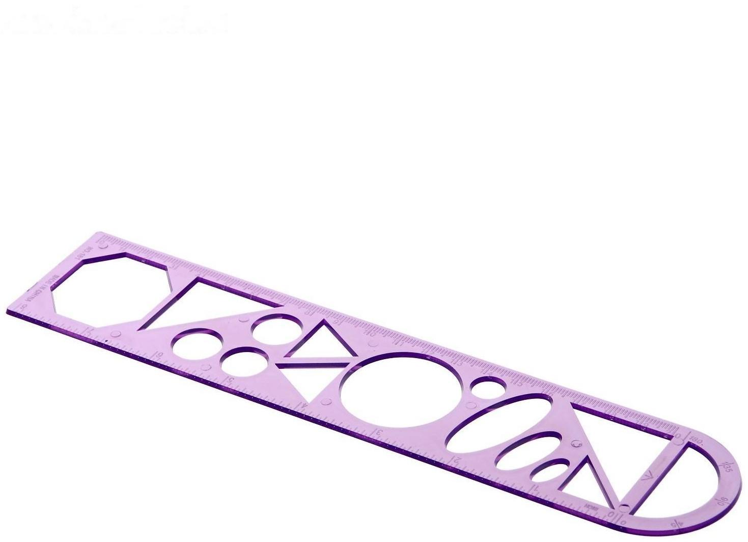 Линейка трафарет - транспортир, 3 в 1, 20 см, тонированная, флуоресцентная, МИКС