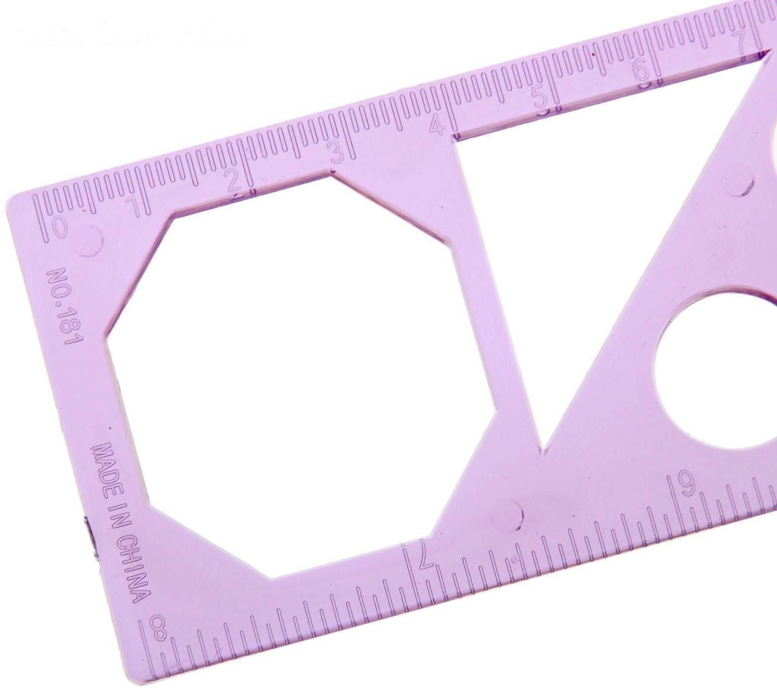 Линейка трафарет - транспортир, 3 в 1, 20 см, тонированная, флуоресцентная, МИКС