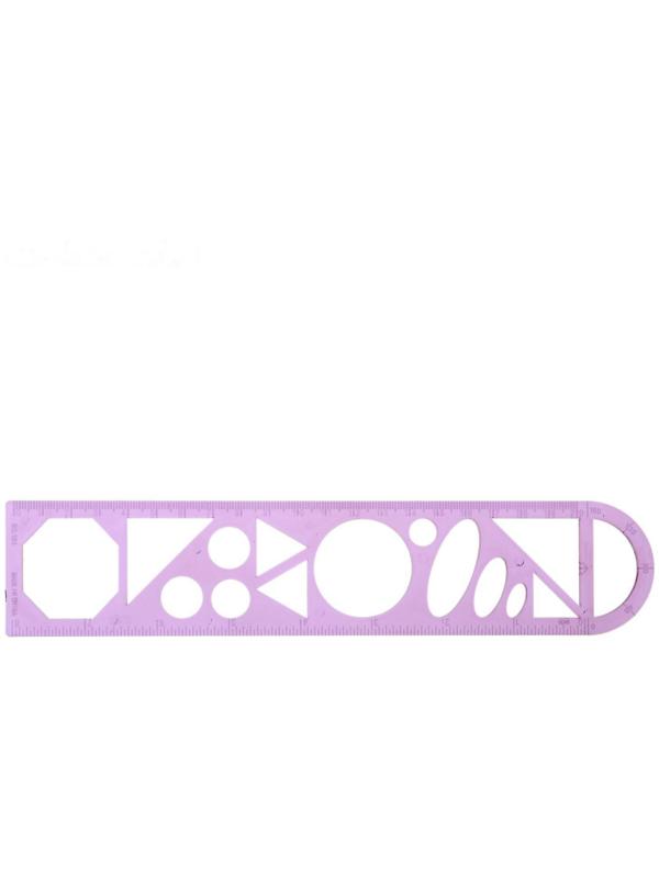 Линейка трафарет - транспортир, 3 в 1, 20 см, тонированная, флуоресцентная, МИКС