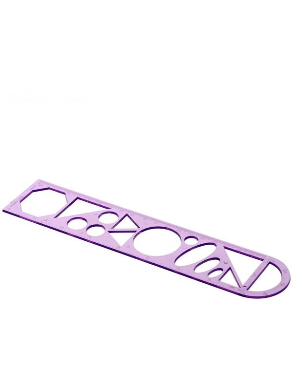 Линейка трафарет - транспортир, 3 в 1, 20 см, тонированная, флуоресцентная, МИКС