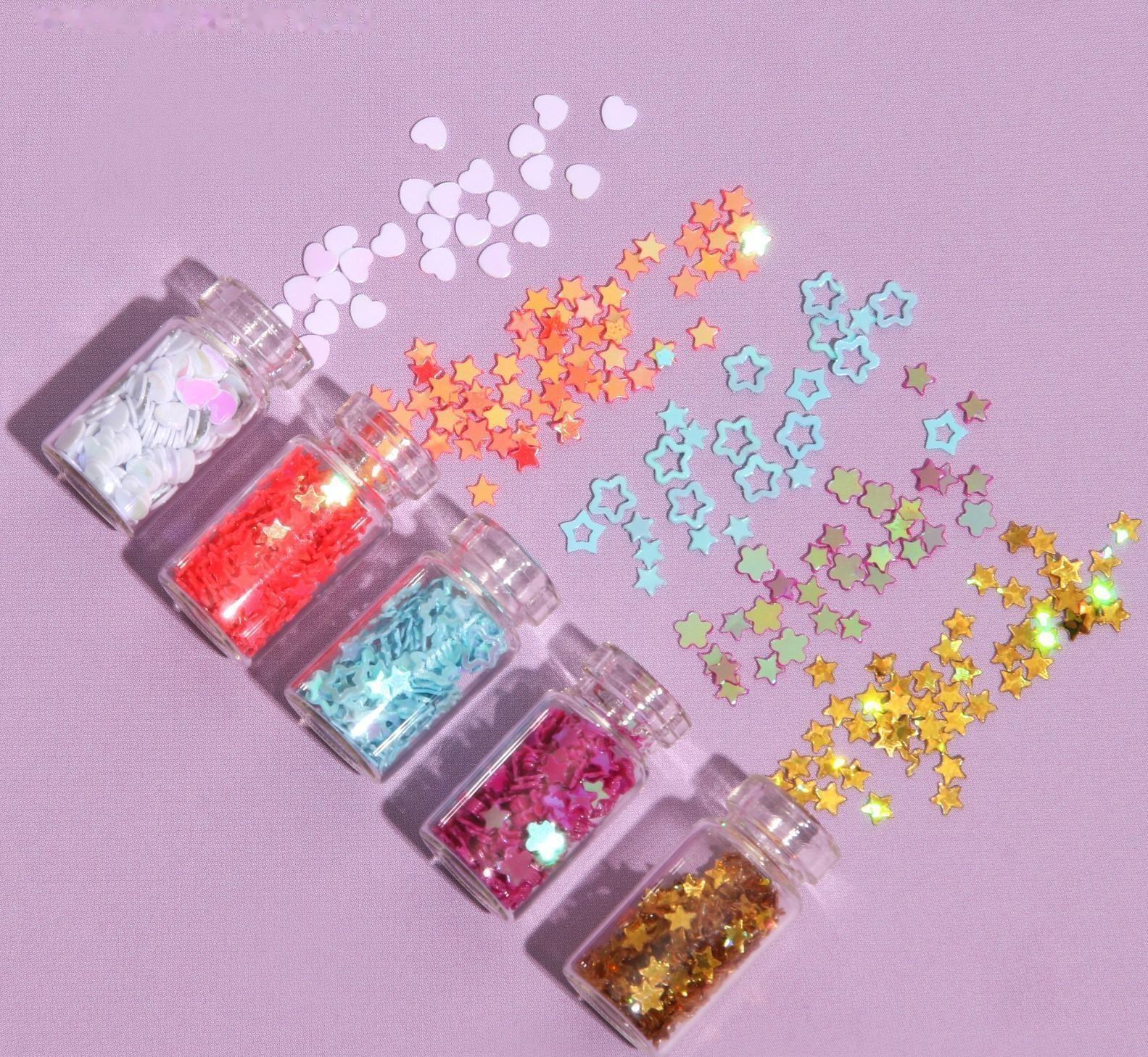 Пайетки для декора «Звёздочки, сердечки», 12 бутылочек, разноцветные