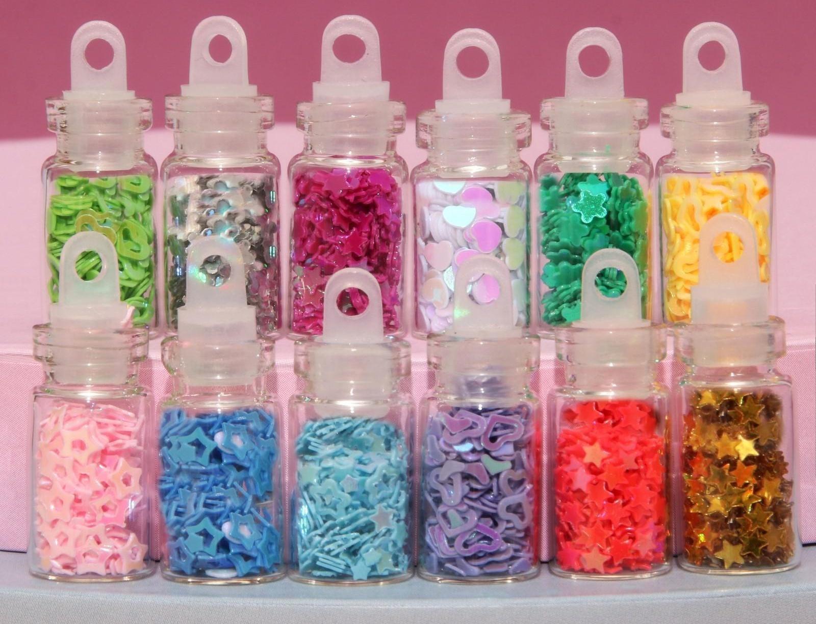 Пайетки для декора «Звёздочки, сердечки», 12 бутылочек, разноцветные