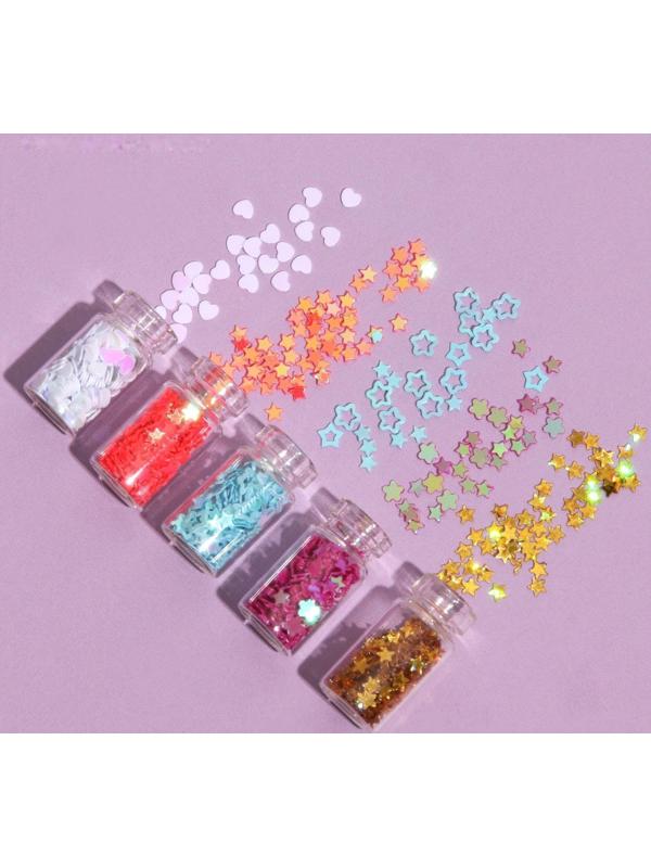 Пайетки для декора «Звёздочки, сердечки», 12 бутылочек, разноцветные