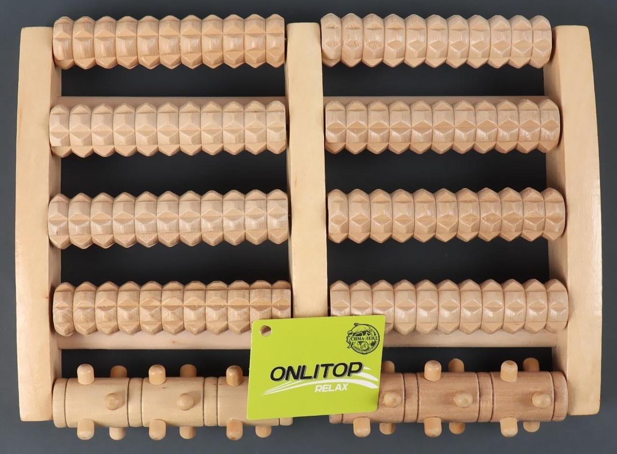 Массажёр «Барабаны», 5 рядов с шипами, 27 × 19 × 5 см, деревянный