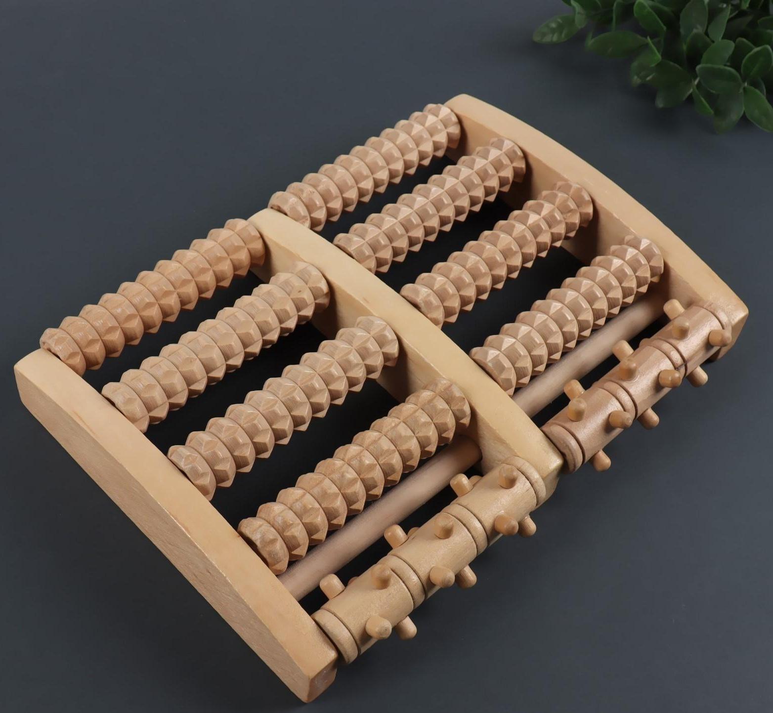 Массажёр «Барабаны», 5 рядов с шипами, 27 × 19 × 5 см, деревянный