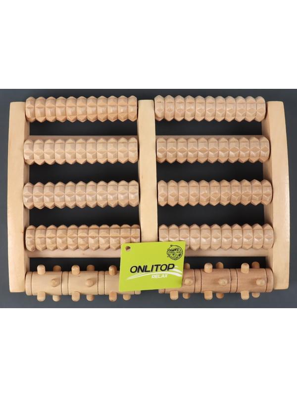 Массажёр «Барабаны», 5 рядов с шипами, 27 × 19 × 5 см, деревянный