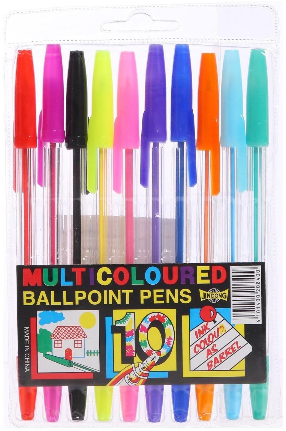 Набор ручек шариковых, 10 цветов, корпус прозрачный, с цветными колпачками