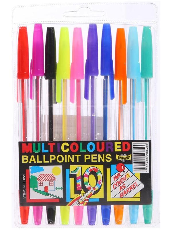 Набор ручек шариковых, 10 цветов, корпус прозрачный, с цветными колпачками