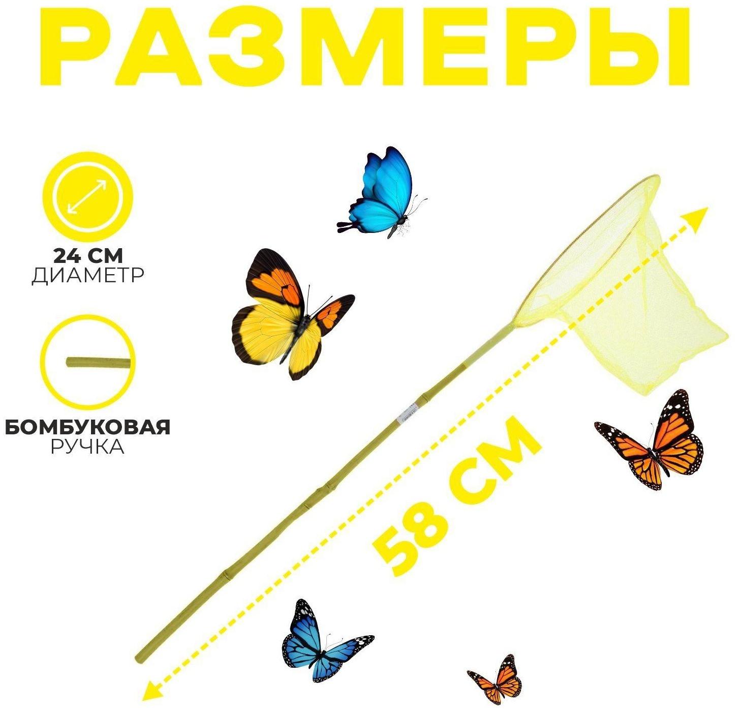 Сачок детский, бамбуковая ручка 58 см, d=24 см, цвета МИКС