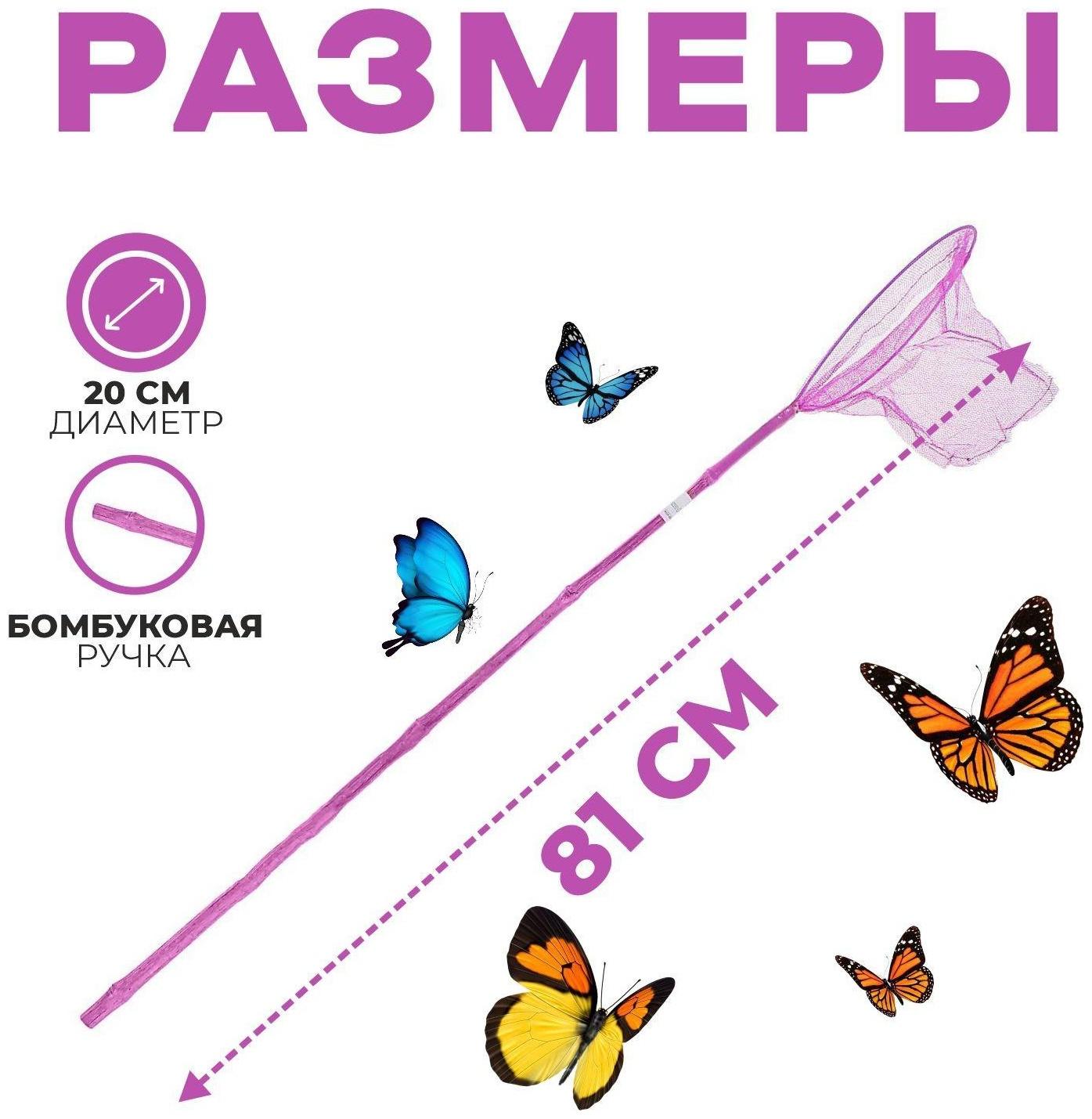 Сачок детский, бамбуковая ручка 81 см, d=20 см, цвета МИКС