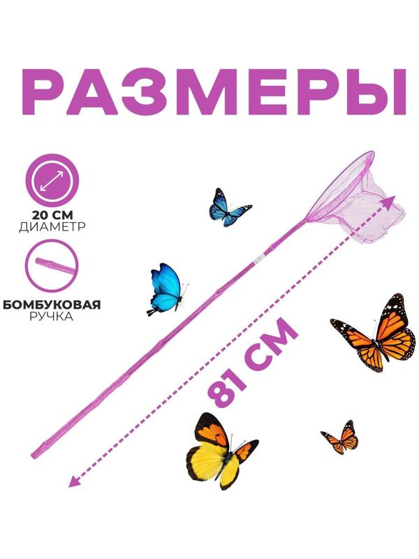 Сачок детский, бамбуковая ручка 81 см, d=20 см, цвета МИКС