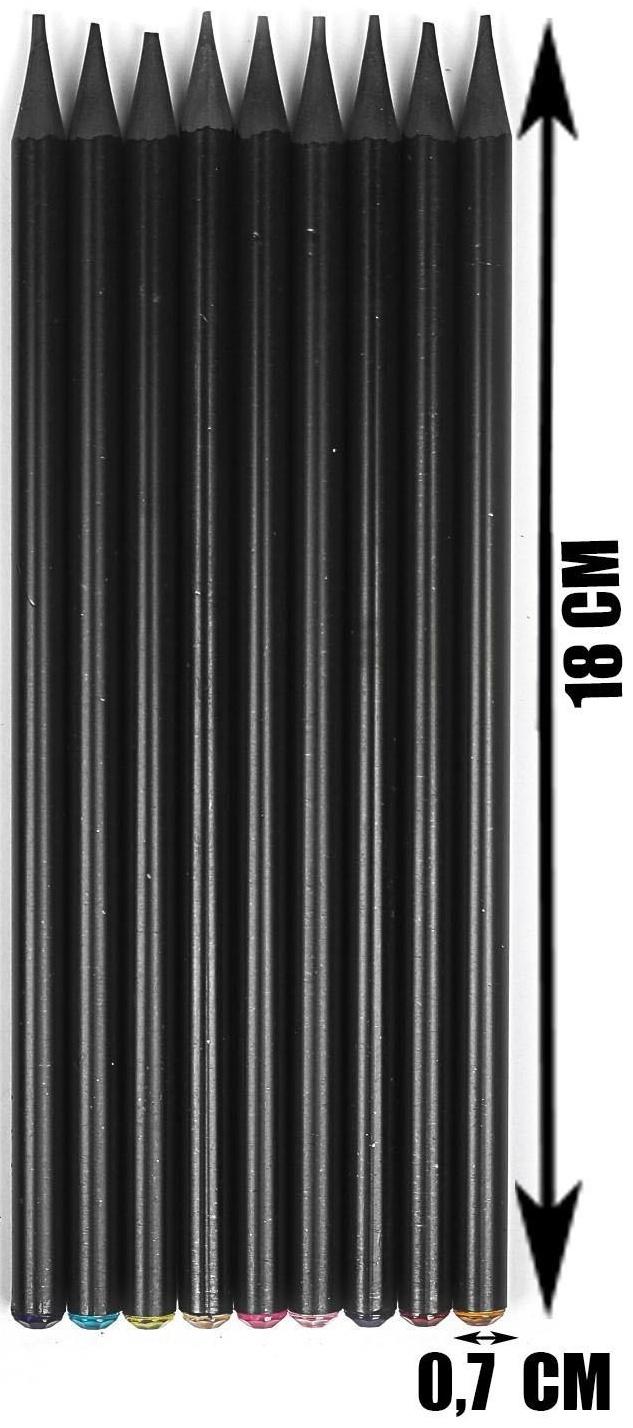 Карандаш чернографитный твёрдость НВ, корпус чёрный, заточенный, со стразой из акрила, МИКС