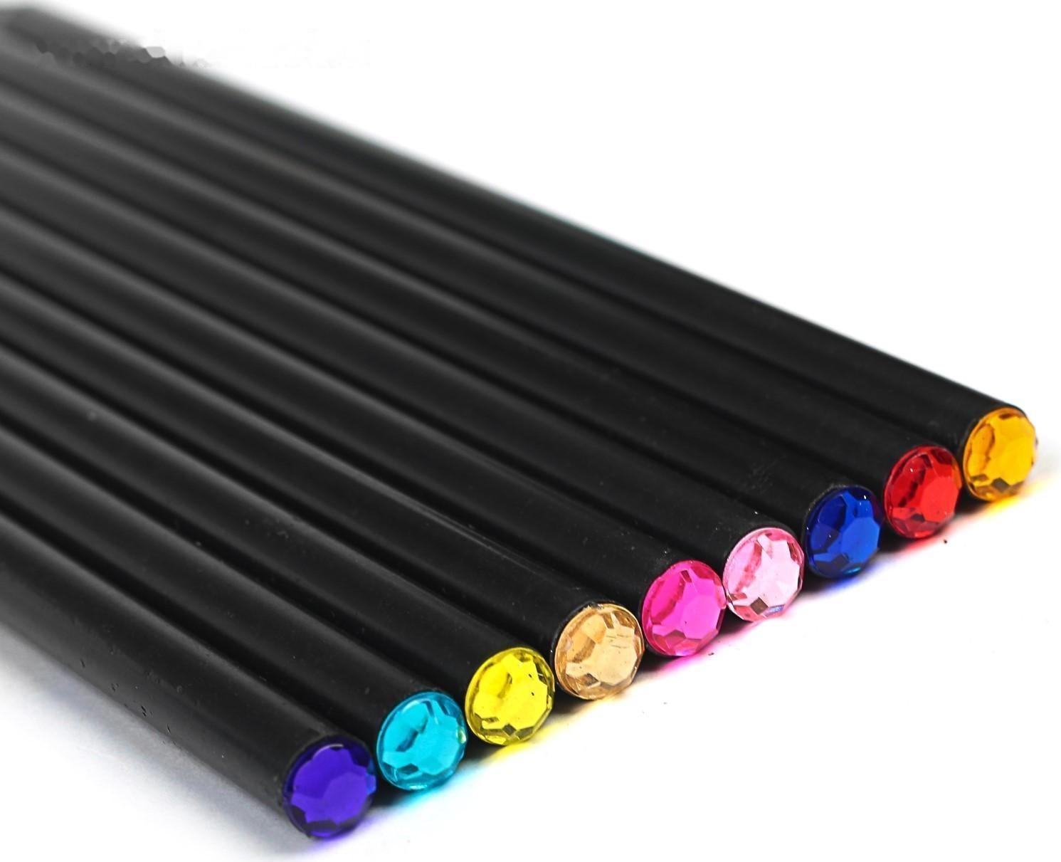 Карандаш чернографитный твёрдость НВ, корпус чёрный, заточенный, со стразой из акрила, МИКС