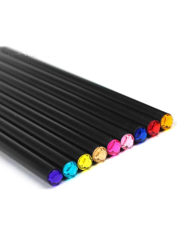 Карандаш чернографитный твёрдость НВ, корпус чёрный, заточенный, со стразой из акрила, МИКС