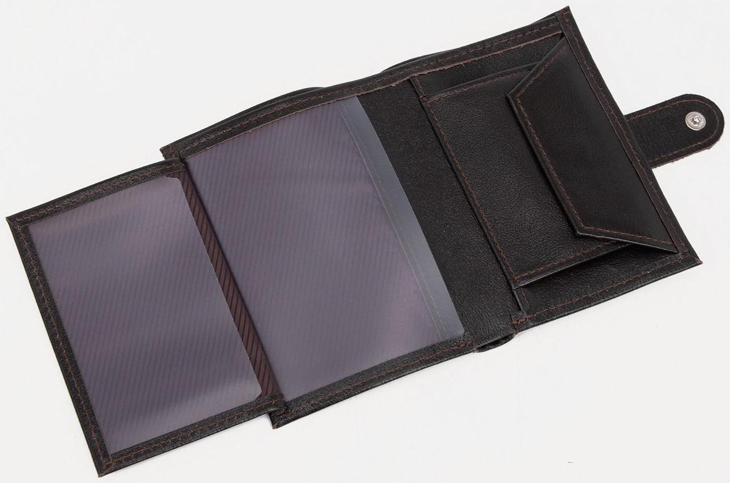 Портмоне на кнопке, отдел для автодокументов, цвет коричневый