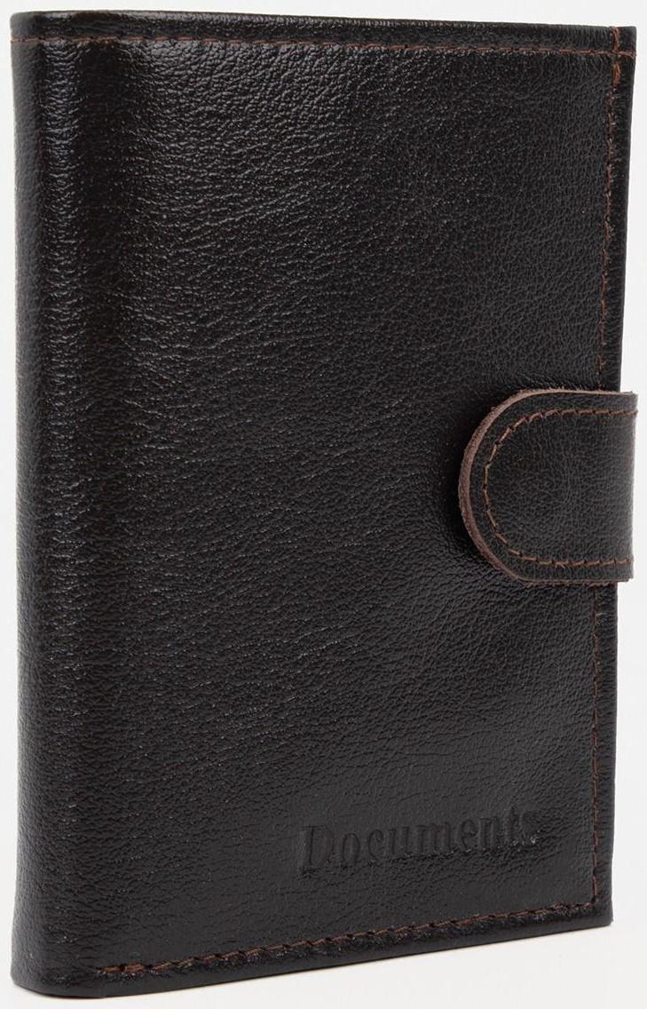 Портмоне на кнопке, отдел для автодокументов, цвет коричневый