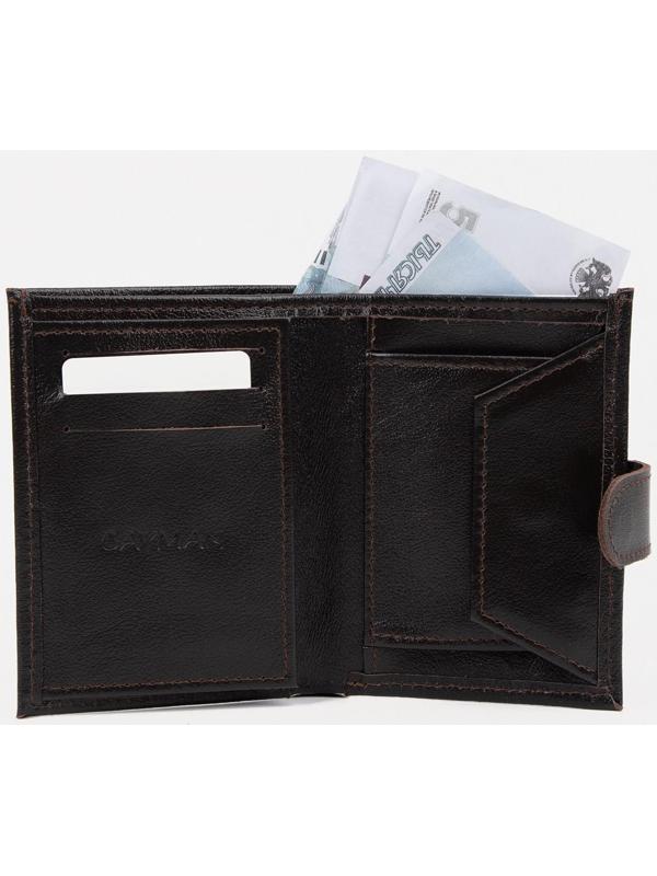 Портмоне на кнопке, отдел для автодокументов, цвет коричневый