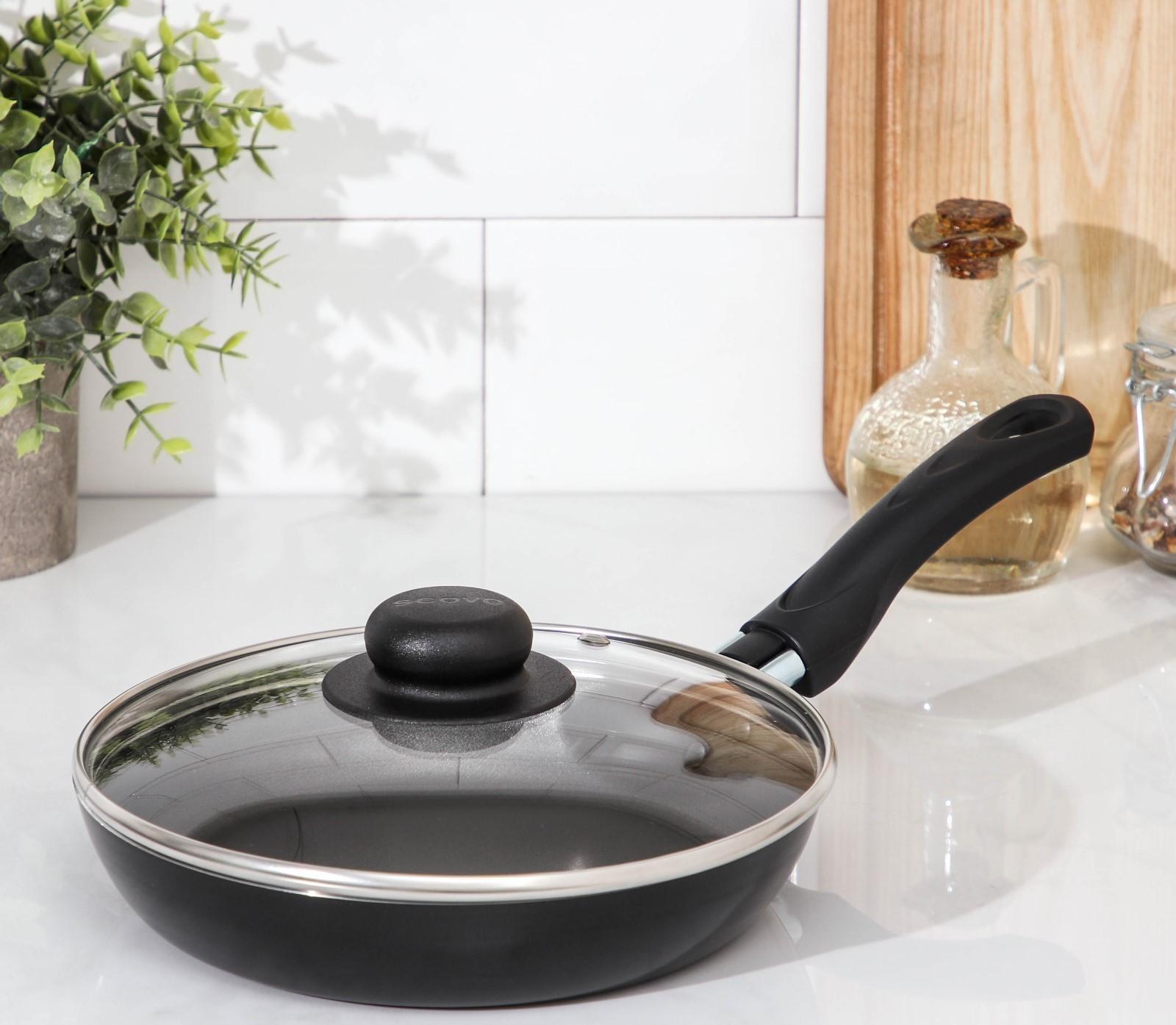 Сковорода Consul, d=20 см, стеклянная крышка, пластиковая ручка, антипригарное покрытие, цвет чёрный