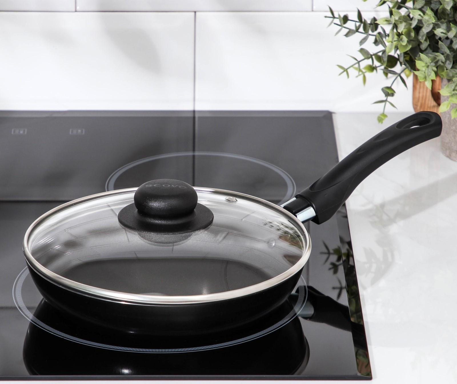 Сковорода Consul, d=20 см, стеклянная крышка, пластиковая ручка, антипригарное покрытие, цвет чёрный