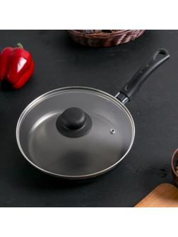 Сковорода Consul, d=22 см, стеклянная крышка, антипригарное покрытие, цвет чёрный