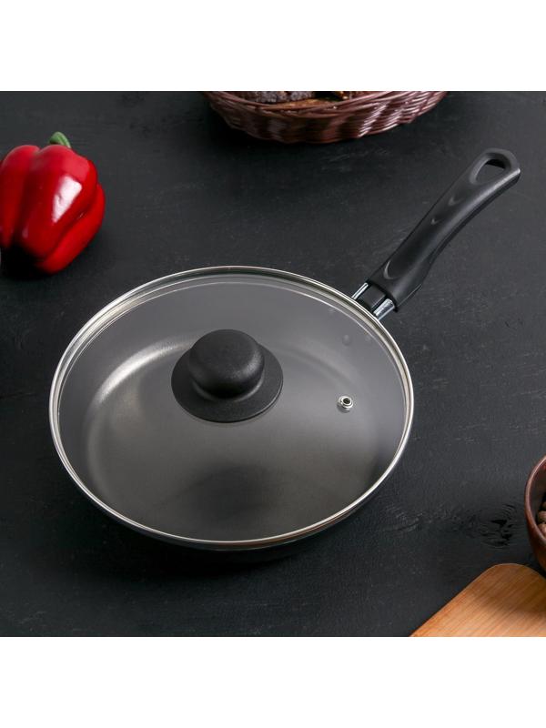Сковорода Consul, d=22 см, стеклянная крышка, антипригарное покрытие, цвет чёрный