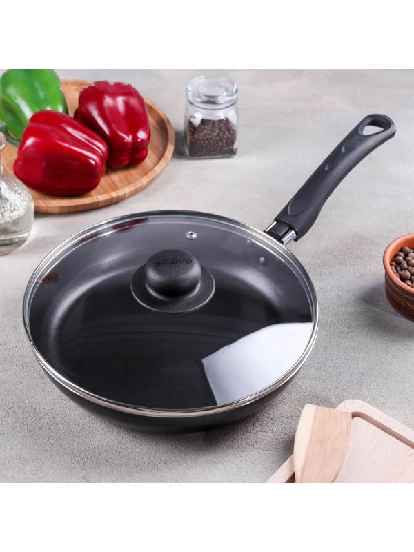 Сковорода Consul, d=24 см, стеклянная крышка, пластиковая ручка, антипригарное покрытие, цвет чёрный