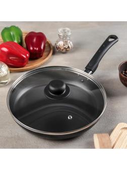 Сковорода Consul, d=26 см, пластиковая ручка, стеклянная крышка, антипригарное покрытие, цвет чёрный