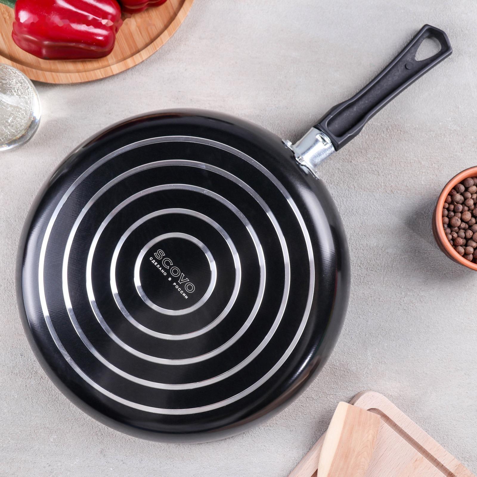 Сковорода Consul, d=28 см, пластиковая крышка, стеклянная крышка, антипригарное покрытие, цвет чёрный