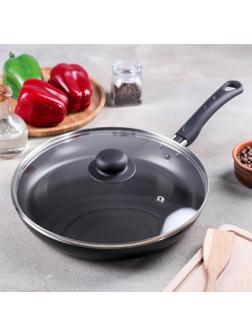 Сковорода Consul, d=28 см, пластиковая крышка, стеклянная крышка, антипригарное покрытие, цвет чёрный