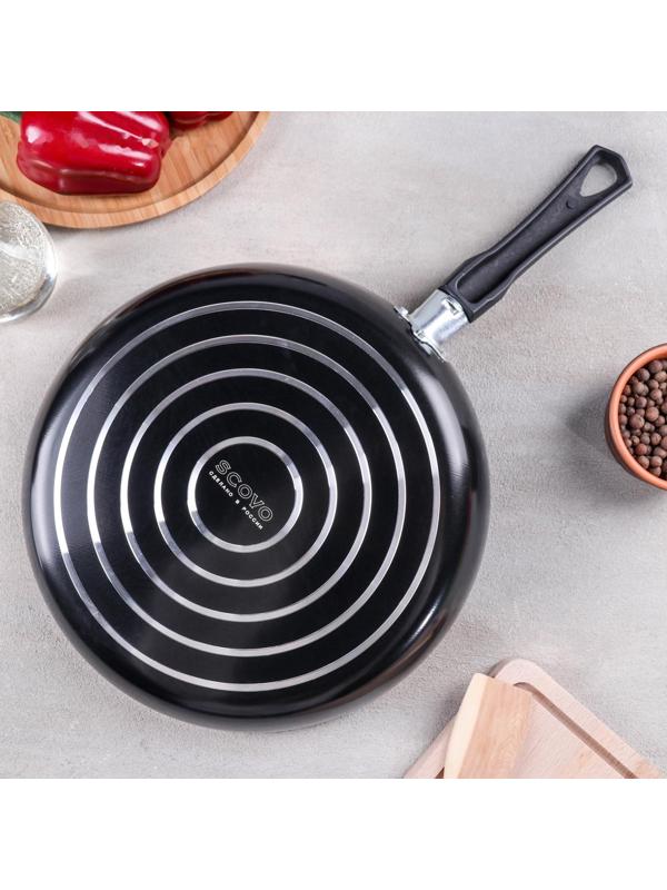 Сковорода Consul, d=28 см, пластиковая крышка, стеклянная крышка, антипригарное покрытие, цвет чёрный