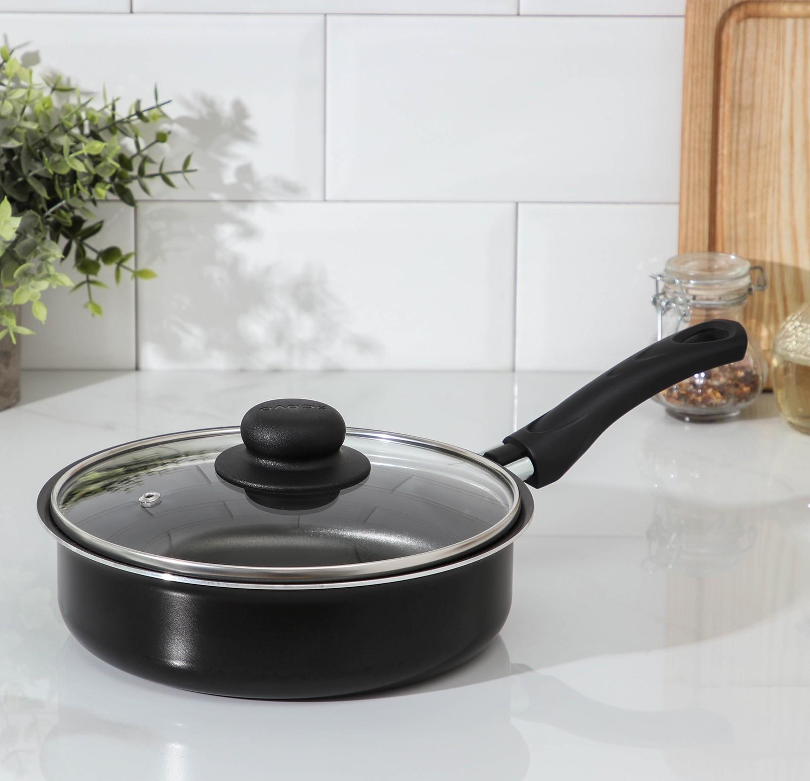 Сотейник Consul, 1,5 л, d=20 см, пластиковая ручка, стеклянная крышка, антипригарное покрытие, цвет чёрный