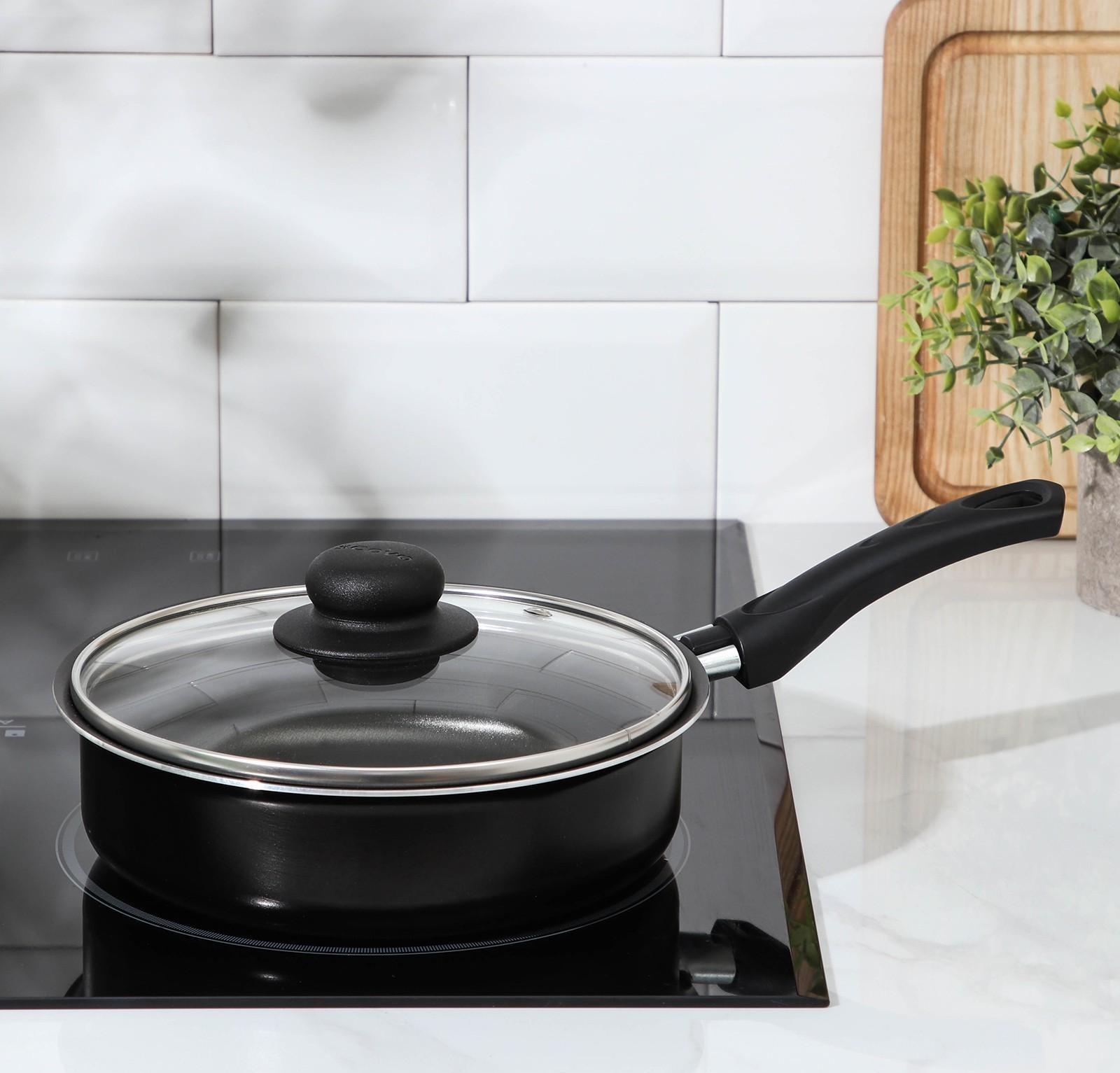 Сотейник Consul, 1,5 л, d=20 см, пластиковая ручка, стеклянная крышка, антипригарное покрытие, цвет чёрный