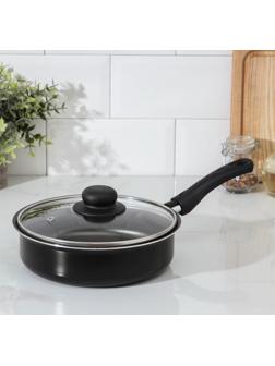 Сотейник Consul, 1,5 л, d=20 см, пластиковая ручка, стеклянная крышка, антипригарное покрытие, цвет чёрный