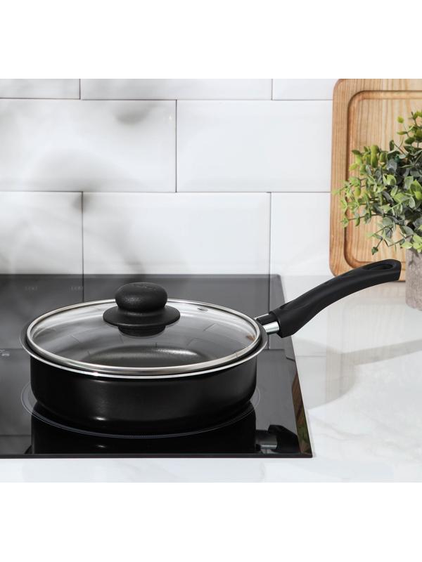 Сотейник Consul, 1,5 л, d=20 см, пластиковая ручка, стеклянная крышка, антипригарное покрытие, цвет чёрный