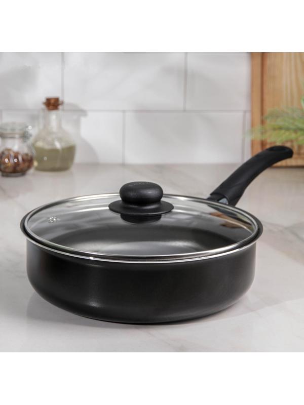 Сотейник Consul, 2,8 л, d=24 см, стеклянная крышка, пластиковая ручка, антипригарное покрытие, цвет чёрный